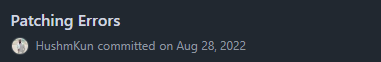 A poorly written git commit saying Patching Errors
